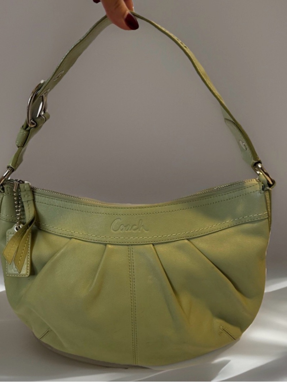 Coach F13730 Vintage Lime Green Soho Y2K Pleated Leather Shoulder Bag